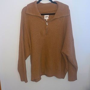 Aerie CozyUp Waffle Quarter Zip Sweater: light brown, size large